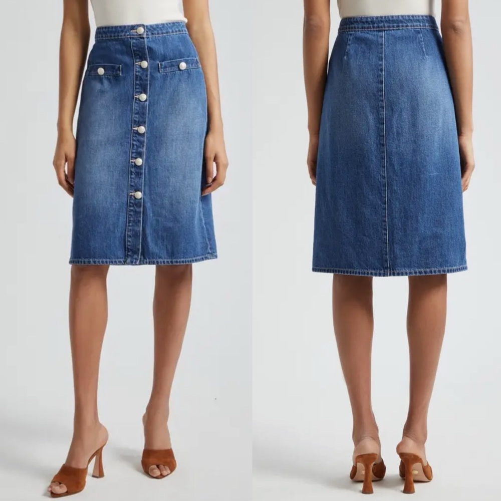 L'Agence Landry Button Front Denim Skirt Verdugo